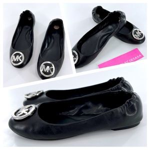Michael Kors Lindsay Logo toe leather ballet flat moc ballerina shoes black 8.5